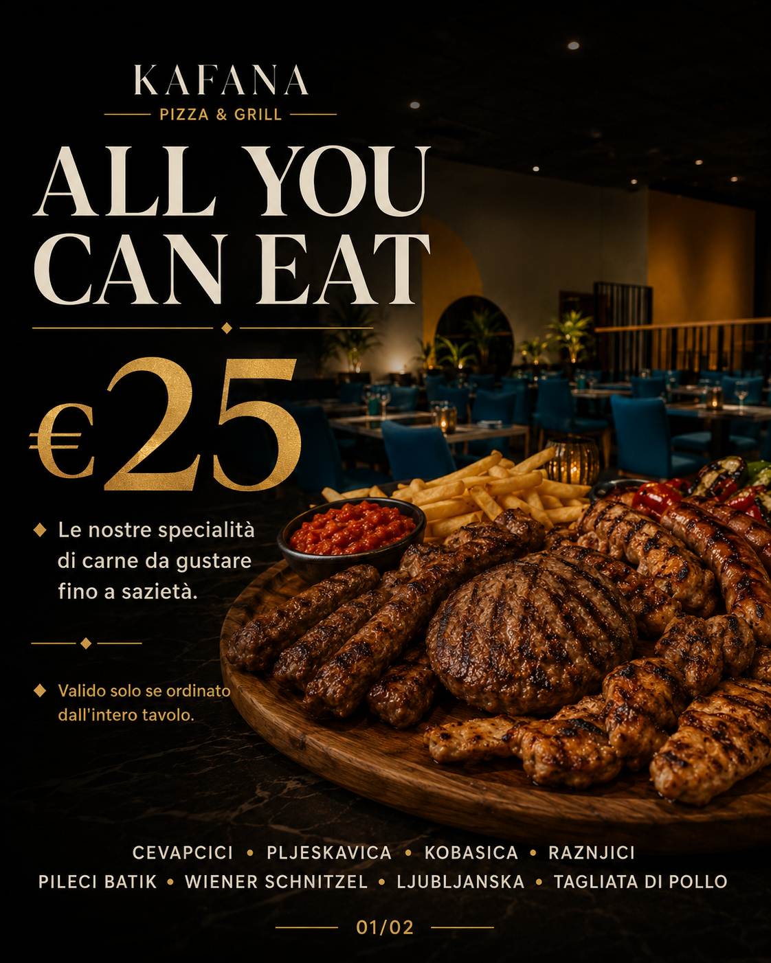 All You Can Eat da Kafana: grigliata mista di carne per 25 euro